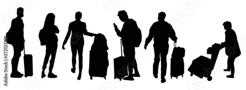 silhouettes of traveler people with luggage set collection group 