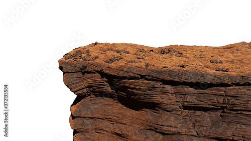 Fotografiet rocky cliff isolated on white background, view from mountain