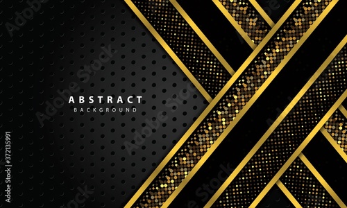 Wallpaper Mural abstract background with black overlap layers. Texture with gold line and gold glitters dots element decoration. Torontodigital.ca