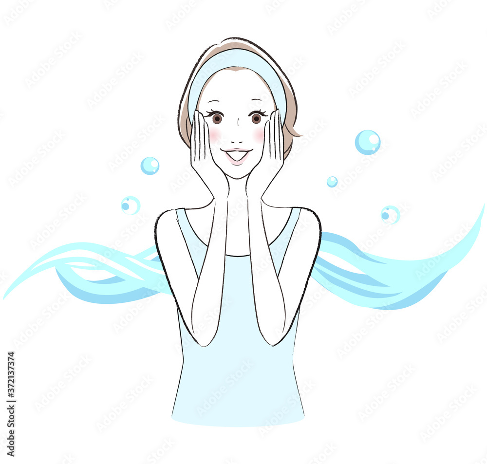 スキンケアの効果で肌が潤って満足する女性