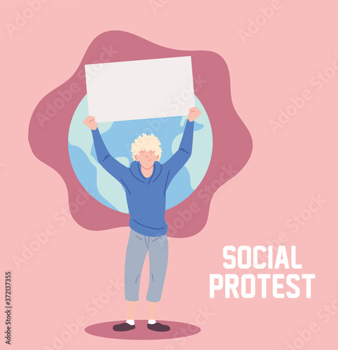 man in social protest with banner