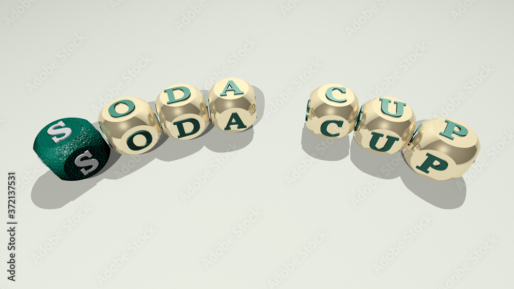 SODA CUP combined by dice letters and color crossing for the related meanings of the concept for drink and background SODA CUP combined by dice letters and color crossing for the related meanings of the concept for drink and background