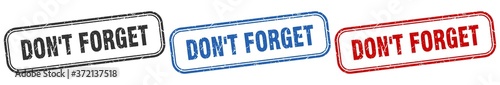 don't forget square isolated sign set. don't forget stamp