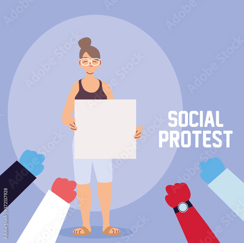 woman in social protest with banner