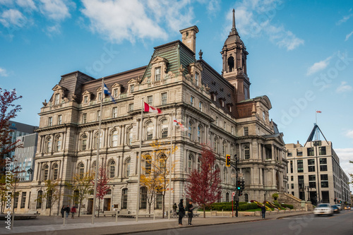 Historical landmark Montreal City Hall during fall season in Montreal, Quebec, Canada.