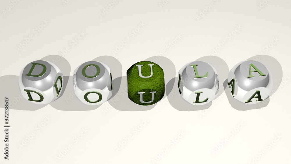 DOULA text of cubic individual letters, 3D illustration DOULA text of cubic individual letters, 3D illustration