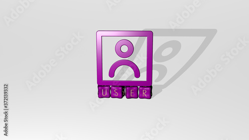 user 3D icon object on text of cubic letters, 3D illustration for interface and design