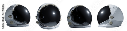 set of astronaut helmets isolated on white background  photo