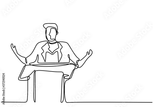 One continuous single line drawn character politics of business coach speaking. A politician giving a speech conveys his vision and mission. Speech concept with a man on podium. Vector illustration