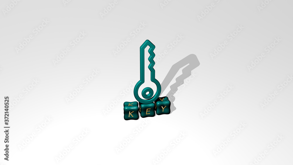 key 3D icon object on text of cubic letters, 3D illustration for background and concept key 3D icon object on text of cubic letters, 3D illustration for background and concept