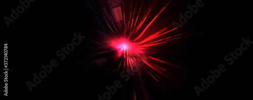 Futuristic lens flare. Light explosion star with glowing particles and lines. Beautiful abstract rays background.