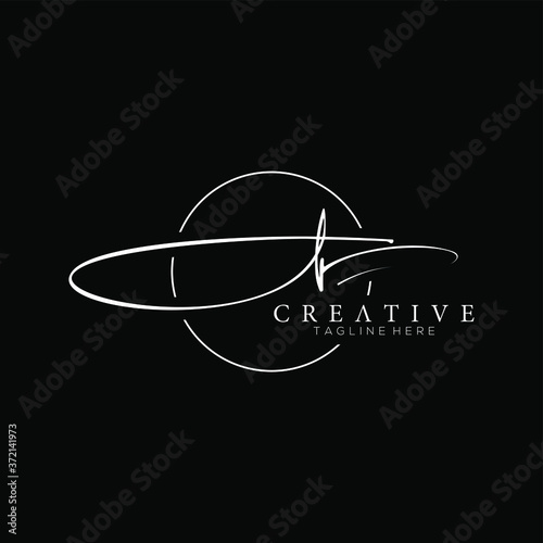 Stylish White Signature Letter J Logo Design with Circle Line
