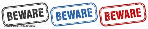 beware square isolated sign set. beware stamp