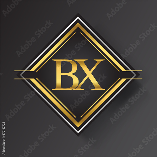 BX Letter logo in a square shape gold and silver colored geometric ornaments. Vector design template elements for your business or company identity. photo