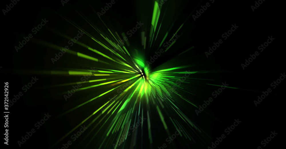 Fototapeta premium Futuristic lens flare. Light explosion star with glowing particles and lines. Beautiful abstract rays background.