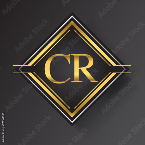 CR Letter logo in a square shape gold and silver colored geometric ornaments. Vector design template elements for your business or company identity.