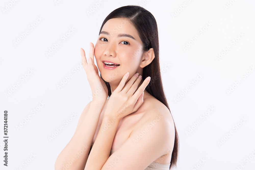 Beautiful Young asian Woman with Clean Fresh Skin, on white background, Face care, Facial treatment, Cosmetology, beauty and spa, Asian women portrait Beautiful Young asian Woman with Clean Fresh Skin, on white background, Face care, Facial treatment, Cosmetology, beauty and spa, Asian women portrait