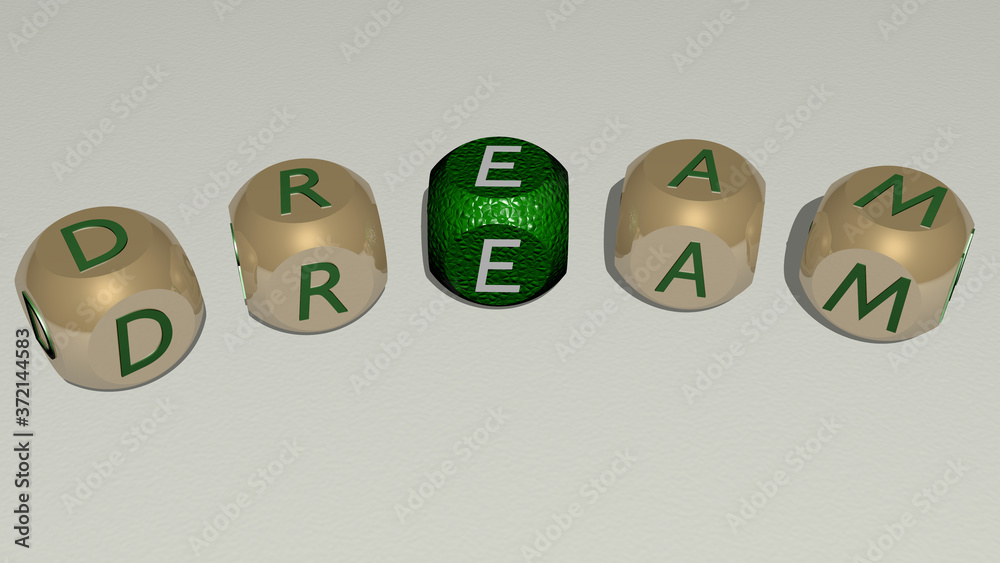 dream curved text of cubic dice letters, 3D illustration for background and beautiful dream curved text of cubic dice letters, 3D illustration for background and beautiful