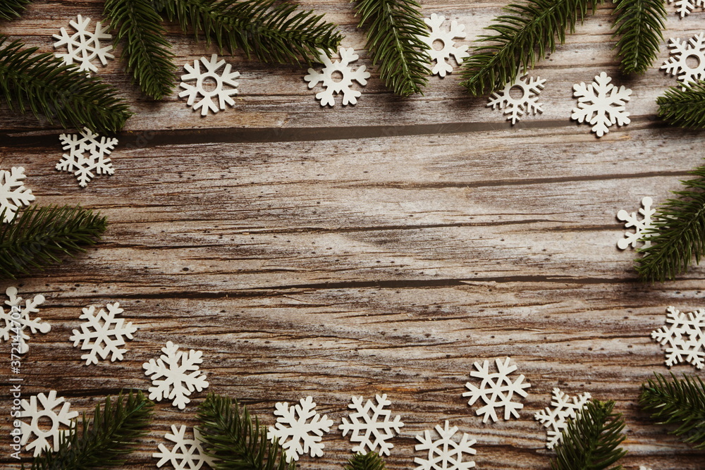 Christmas and New Year Holidays background composition on wooden background Christmas and New Year Holidays background composition on wooden background