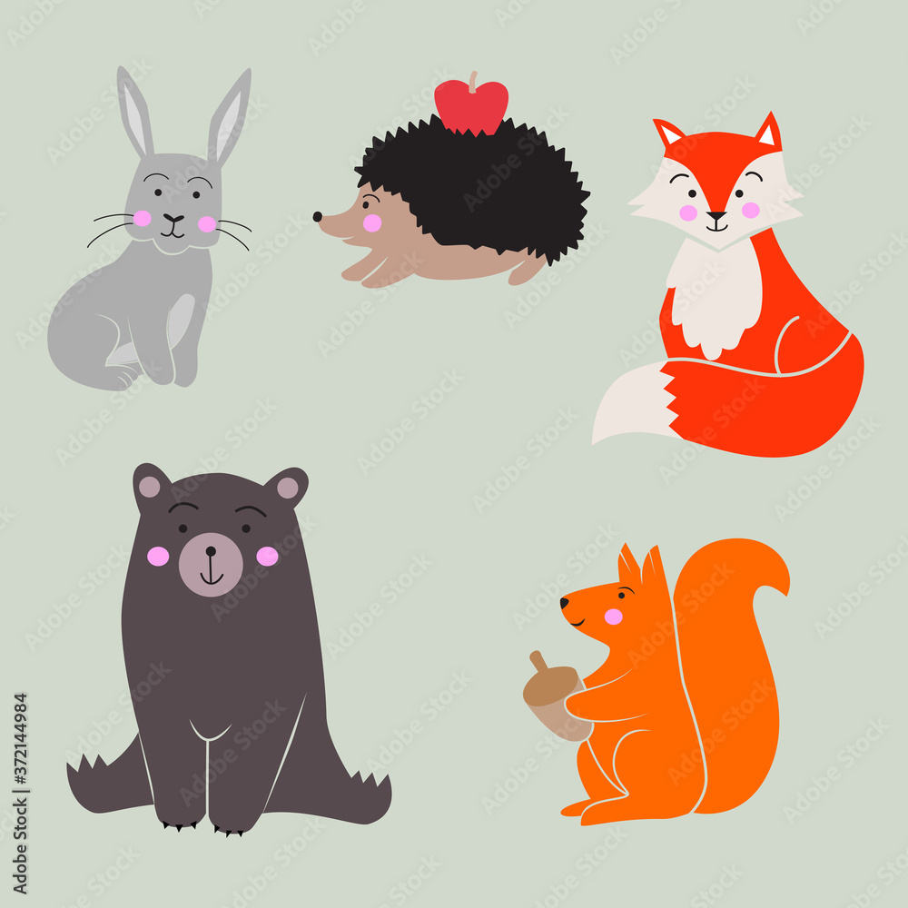 Group of cute looking forest animals. Vector art. Group of cute looking forest animals. Vector art.