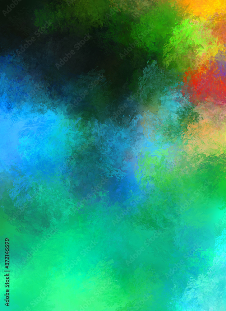 2D illustration of colorful brush strokes. Decorative texture painting. Vibrant paint pattern backdrop.