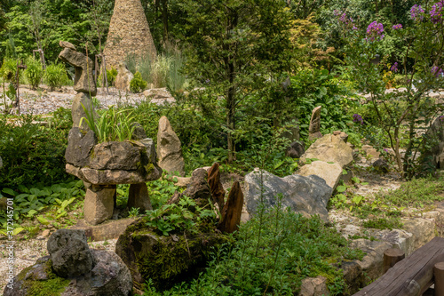 Beautiful stone garden at recreational forest park