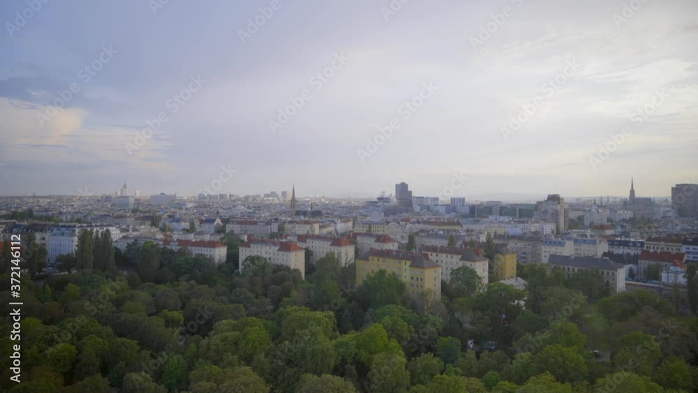 Aerial view of the city of Vienna, Austria, at dusk, from a park. Aerial view of the city of Vienna, Austria, at dusk, from a park.