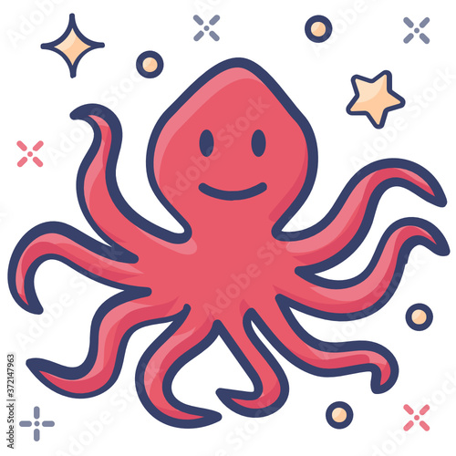 
Icon of octopus, a soft bodied eight limbed mollusc 
