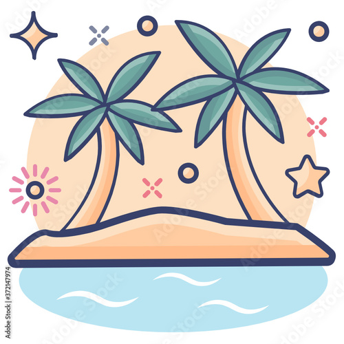 
Sub continental land that is surrounded by water, icon of palm island 
