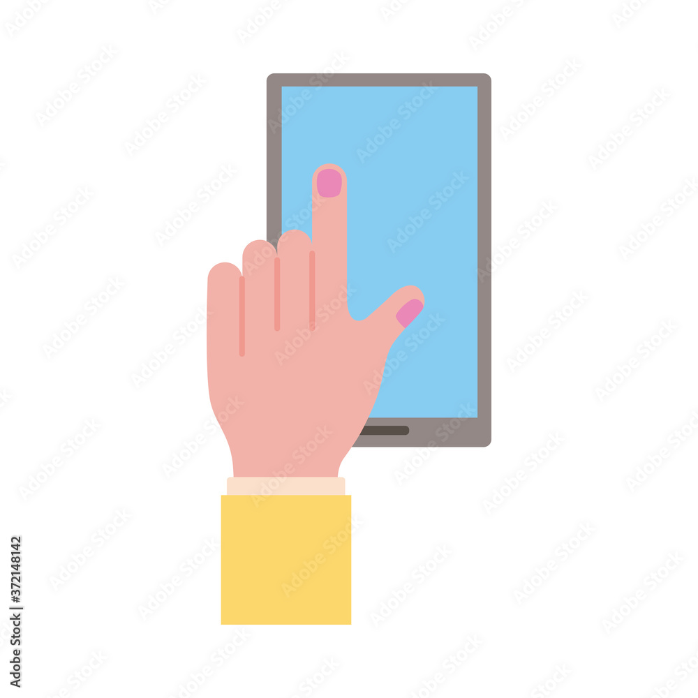 female hand touching smartphone display flat style icon female hand touching smartphone display flat style icon