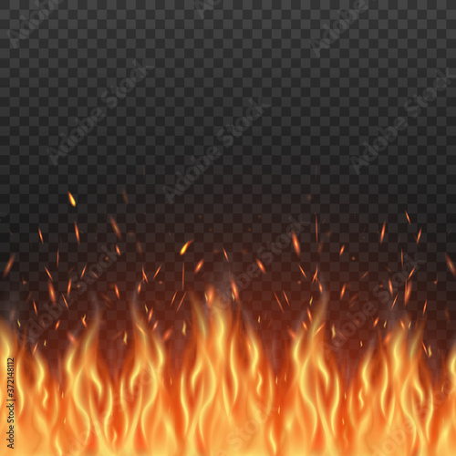 Burning flame fire border template realistic vector mockup illustration isolated.