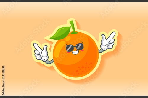 Wallpaper Mural RELAXED, GLASSES, COOL Face Emotion. Double Forefinger Handgun Gesture. Orange, Citrus Fruit Cartoon Drawing Mascot Illustration. Torontodigital.ca