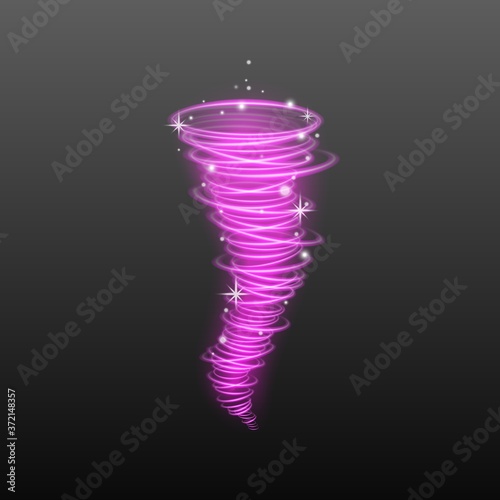 Neon pink tornado abstract or swirl light hurricane vector illustration isolated.