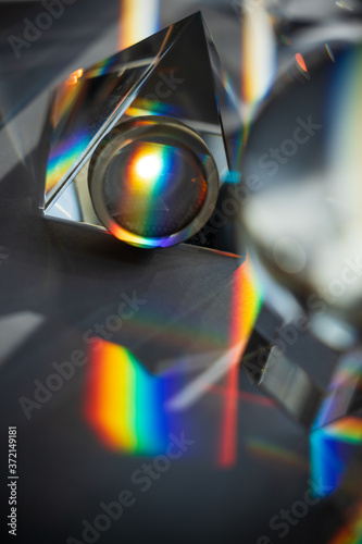 glass prisms and lens with color spectrum