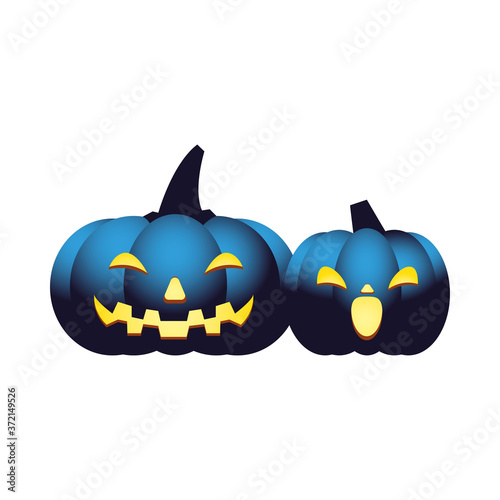 Halloween blue pumpkins cartoons vector design