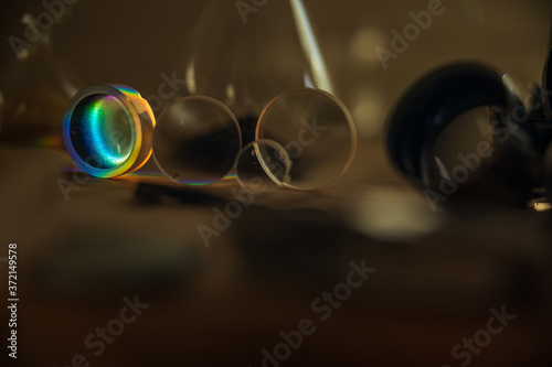close up of lenses with color spectrum 