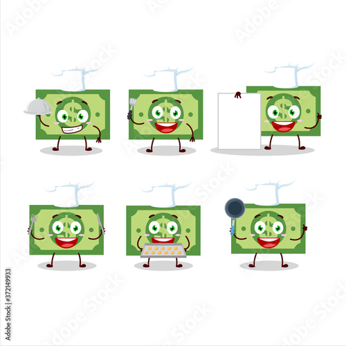 Cartoon character of money with various chef emoticons