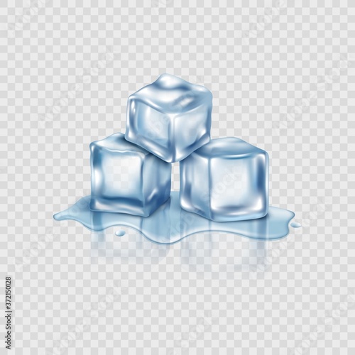 Realistic melting ice cube stack isolated on transparent background