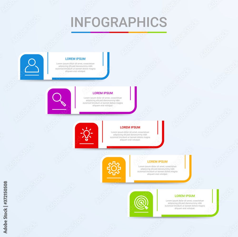 Business data visualization, infographic template with 5 steps on blue background, vector illustration Business data visualization, infographic template with 5 steps on blue background, vector illustration