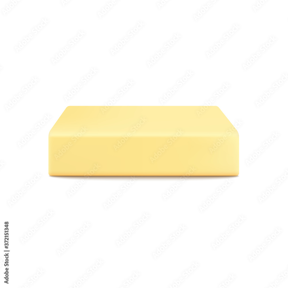 Realistic whole butter block isolated on white background.