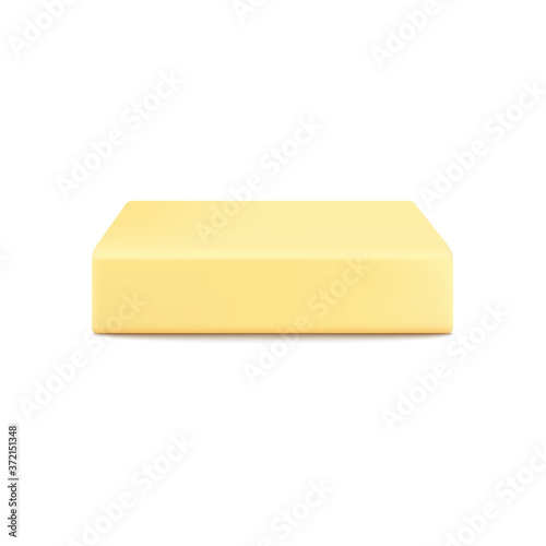 Realistic whole butter block isolated on white background.