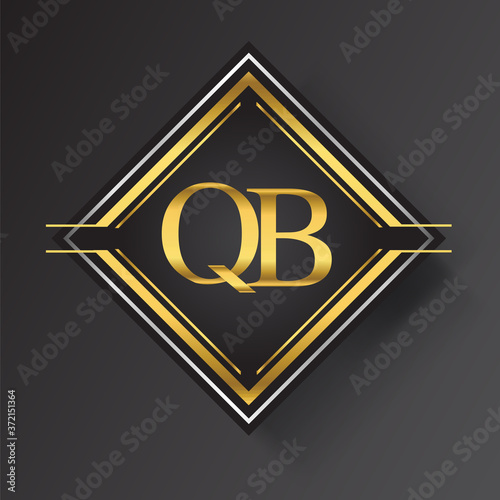 QB Letter logo in a square shape gold and silver colored geometric ornaments. Vector design template elements for your business or company identity.