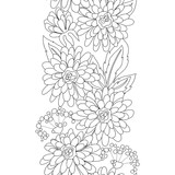 vector vertical endless seamless pattern  flower daisy leaf dahlia bouquet card printable coloring page outline illustration