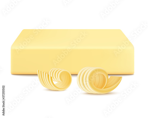 Stick or piece of butter spread realistic vector mockup illustration isolated.