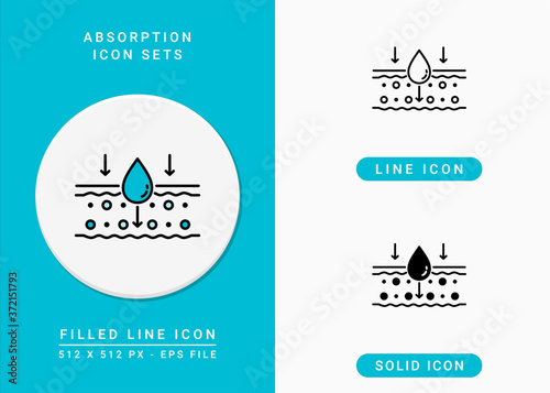 Absorption icons set vector illustration with solid icon line style. Drop water emulsion concept. Editable stroke icon on isolated background for web design, infographic and UI mobile app.