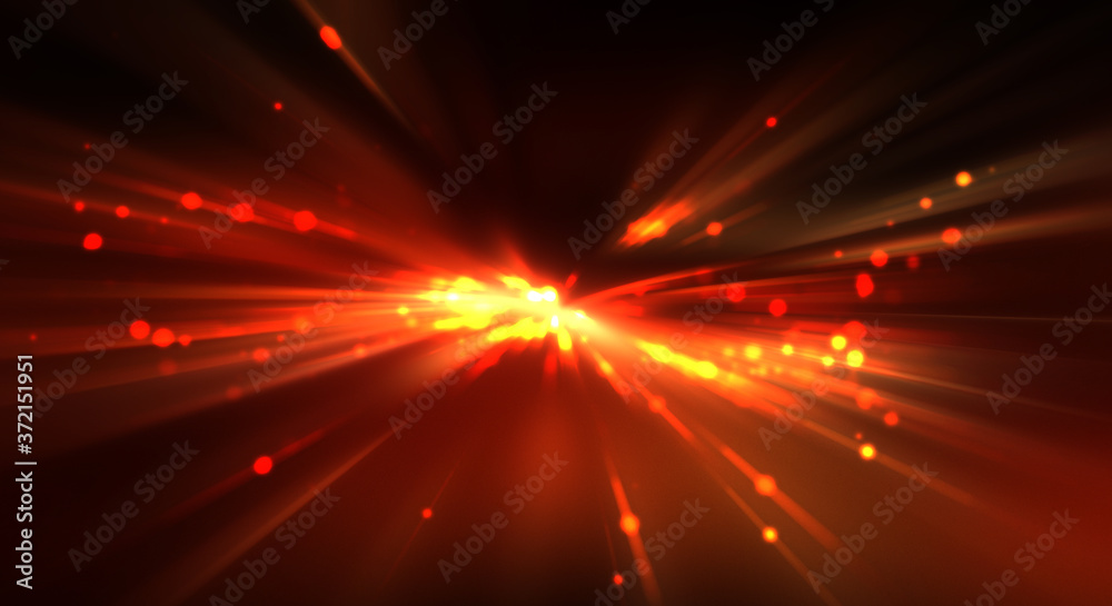 Obraz premium Dynamic moving burst of light. Beautiful shinning background of colorful lights. Vibrant energy display of a star with glowing light rays and particles.