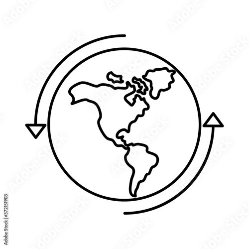 world planet earth with america continent and arrows around line style