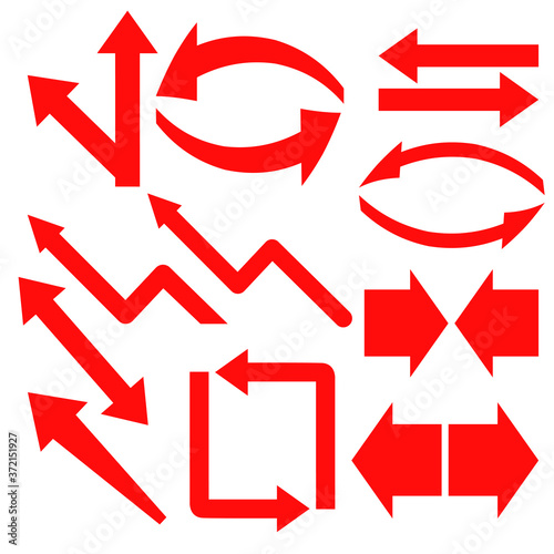 Collection of vector arrows. Arrows icon. Simple, red, modern arrows.