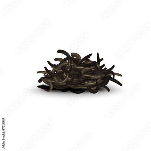 Dry tea leaves heap isolated on white background - pile of brown leaves