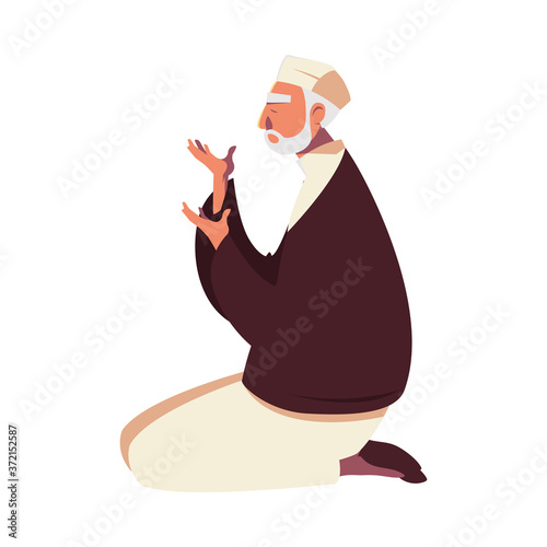 muslim old man praying vector design